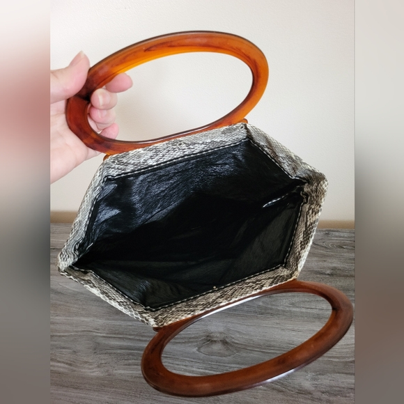 Vintage Snakeskin Foldable Vinyl Tote/Shopper Bag Dual Top Handles - Picture 7 of 7